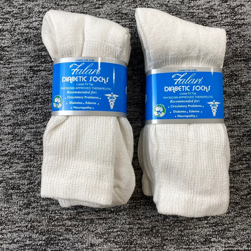 Falari Diabetic Socks Mens 10-13 White Loose Fit Cotton 6 Pairs New